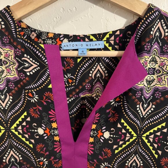 Antonio Melani Multicolored Aztec Geometric Paisley Slit Front Sheath Midi Dress - Picture 7 of 10